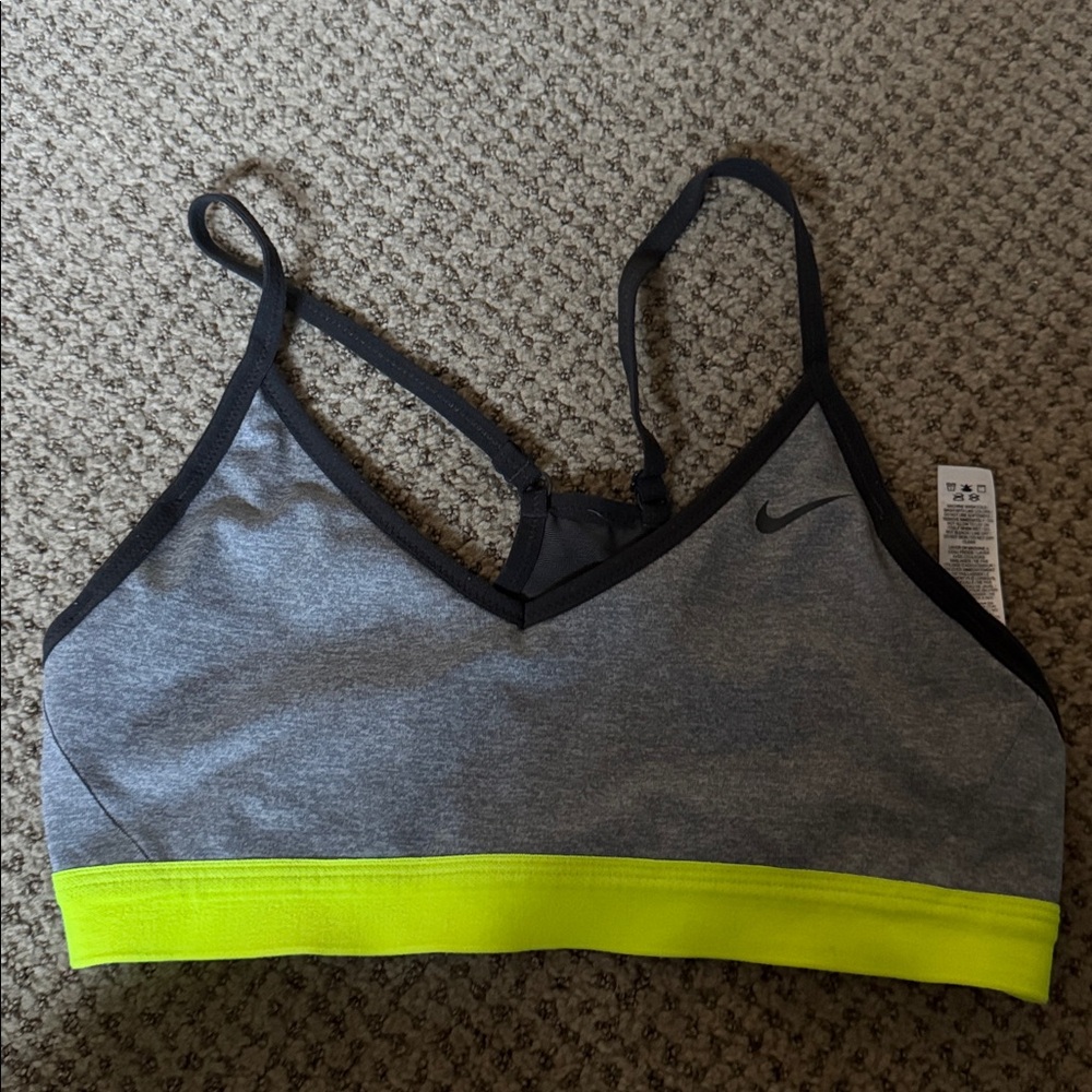 Nike Grey and Neon Yellow Sports Bra